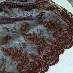 Floor length lace dress with dusty blue lining and tank straps